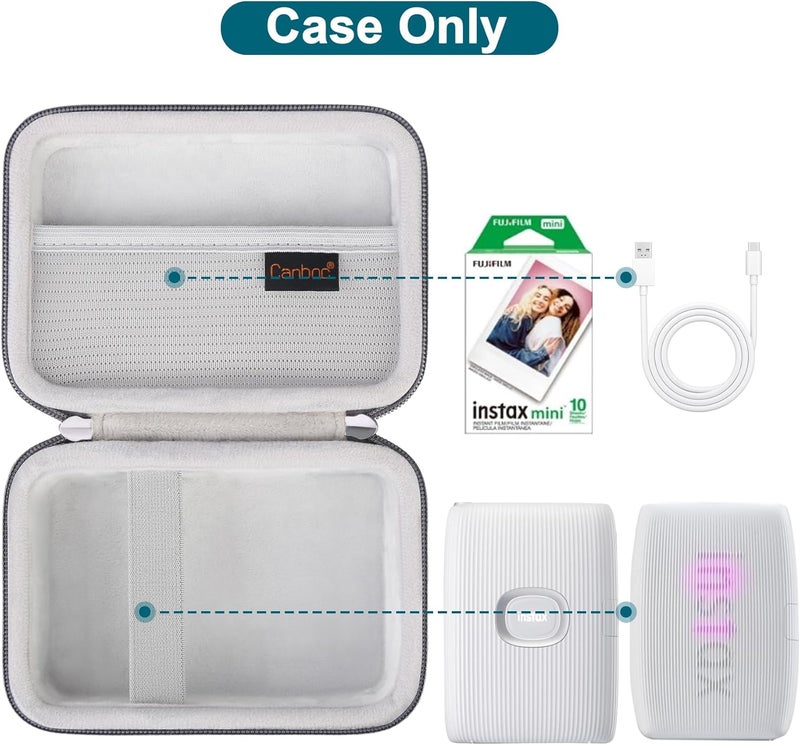 Canboc Carrying Case for Fujifilm Instax Mini Link 3 2 1 Smartphone Printer, Mesh pocket fit Instant Film and Cable, Ash White (Case Only) - Image 2